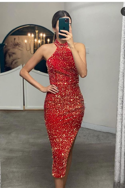 Elegant Halter Mermaid Prom Sequins Dress Online gh738