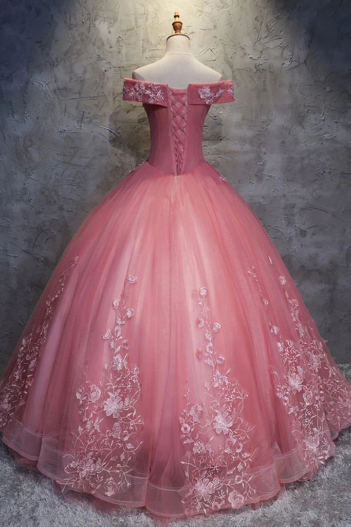 Off The Shoulder Long Ball Gown Lace Princess Prom Dresses Quinceanera Dresses  gh927
