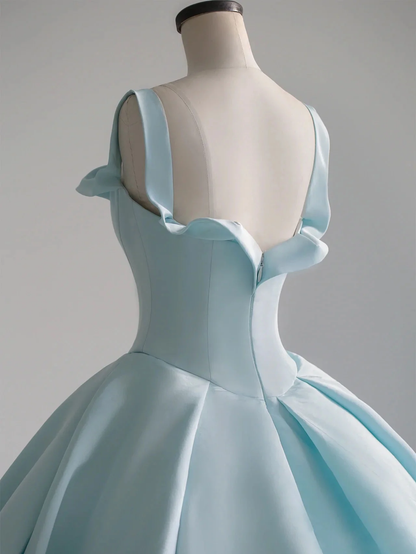 Blue satin long prom dress, blue sweet 16 dress gh984