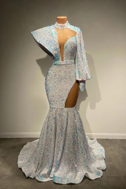 High Neck Long Sleeves Mermaid Prom Dress With Sequins gh794