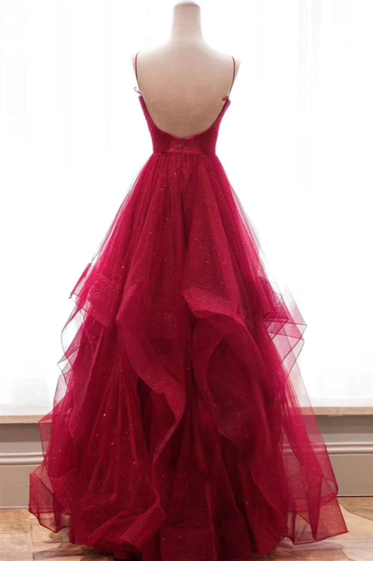 V-neck A-line Sparkly Long Prom Dresses  gh1161
