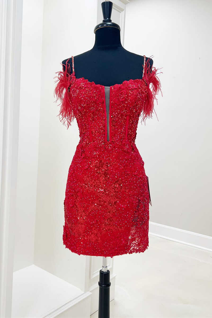 Blue/purple/black/red/white shiny elegant delicate floral beaded lace off-shoulder feather short mini homecoming dress evening gown party dress gh1349