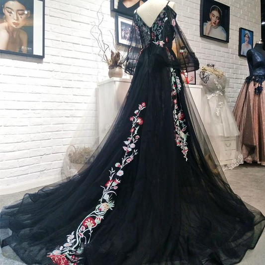 Black Long Sleeves Floor Length Formal Dress, Charming Party Dress Prom Dress gh1045