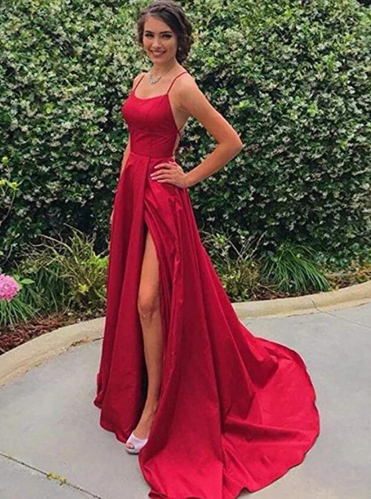 Royal Blue A-Line Prom Dress Side Split Evening Dress  gh1070