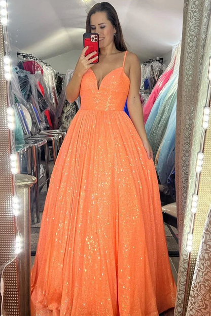 Pink Sequin Empire Long Prom Dress  gh1101