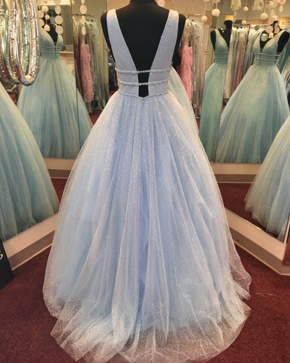 Sexy Deep V-Neck Straps Long Prom Dress,Sparkly Evening Dress gh1185