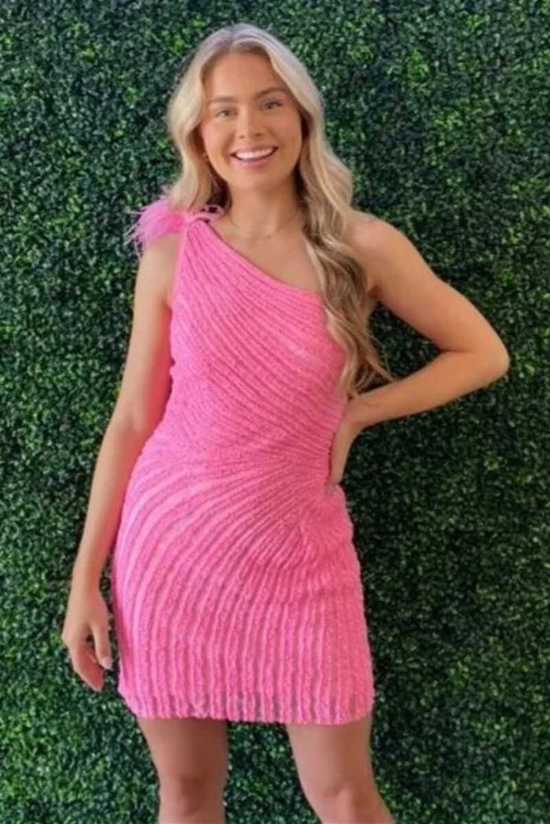 Mint green exquisite beading stylish one shoulder bodycon mini homecoming dress cocktail party dress gh1212