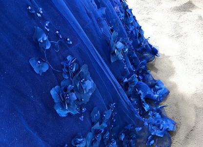 Vestido de quinceañera azul real, vestido de baile con apliques florales, vestidos de princesa para dulces 16