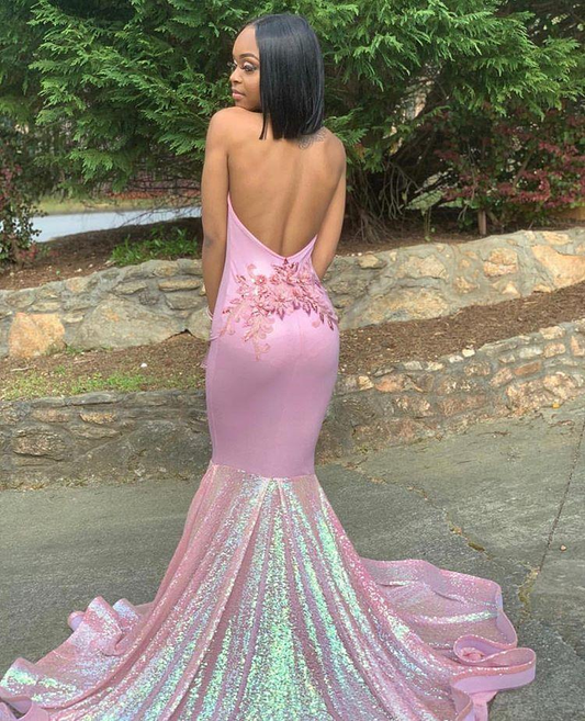 Pink Sweep Train mermaid Formal Prom Dress, Evening Dress  gh1787