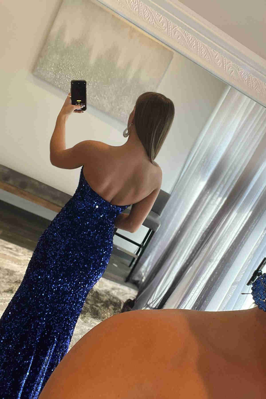 Glitter Royal Blue Sequins Prom Dress with Slit gh1807