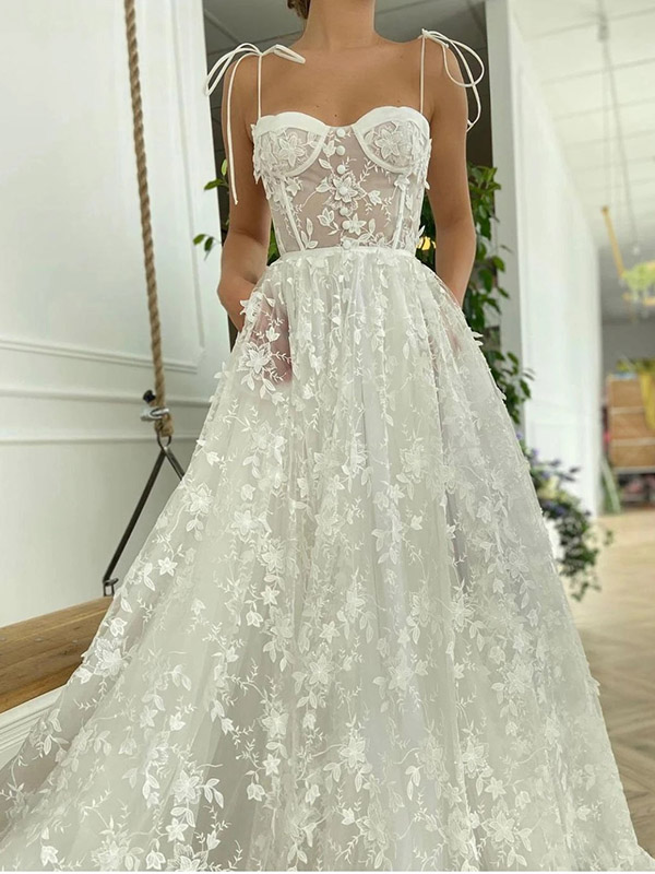 Lace See-Through Underwired White Color Wedding Maxi Dress gh1791