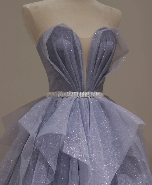Purple Sweetheart Neck Tulle Sequin Long Prom Dress, Purple Ball Gown Graduation Dress gh2571