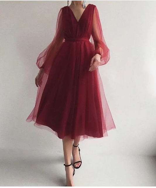 A line burgundy prom dress  gh2361
