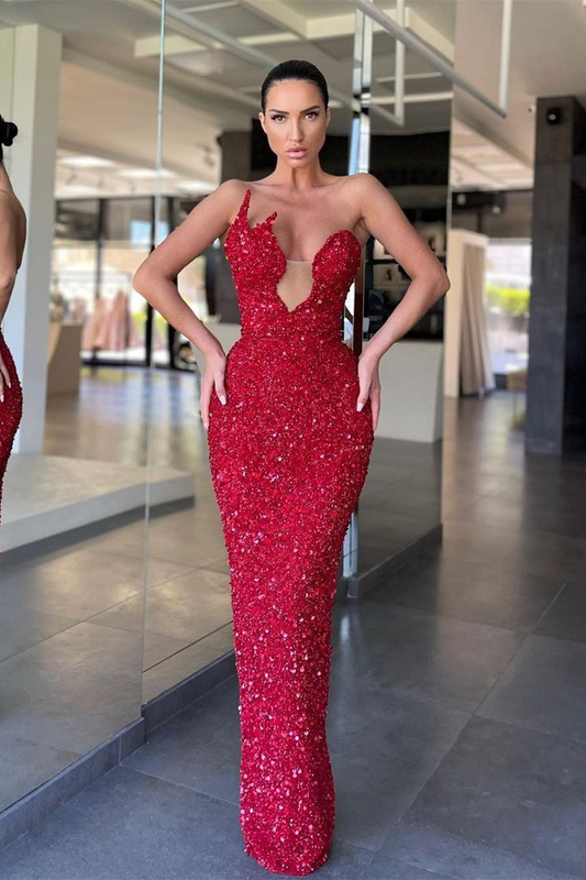 Asymmetrical Mermaid Off-the-shoulder Sequined Floor-length Open Back Prom Dress gh2508