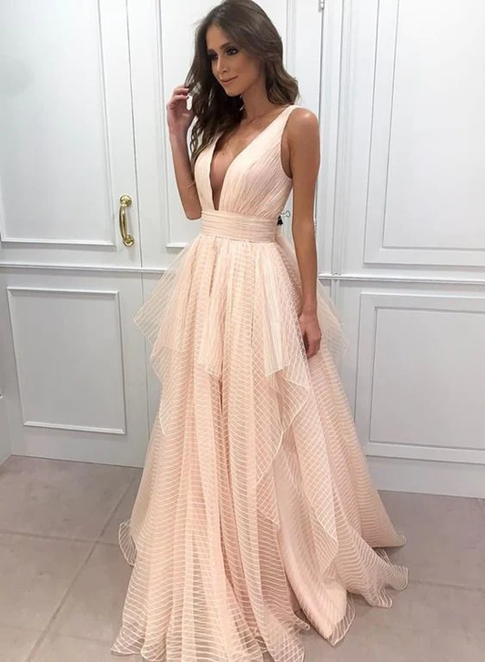 Pink Prom Dresses A Line Long Evening Dress Tulle Long Evening Gowns  gh2168