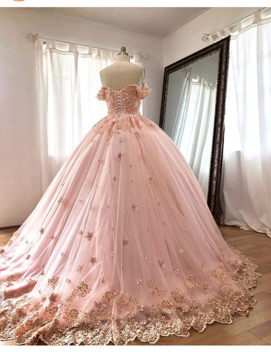 Pink Embroidered Lace Quinceanera Dresses Ball Gowns  gh2130