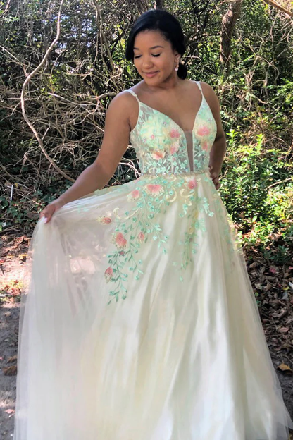 Gorgeous Straps A-Line Floral Embroidered Long Prom Dress  gh2456
