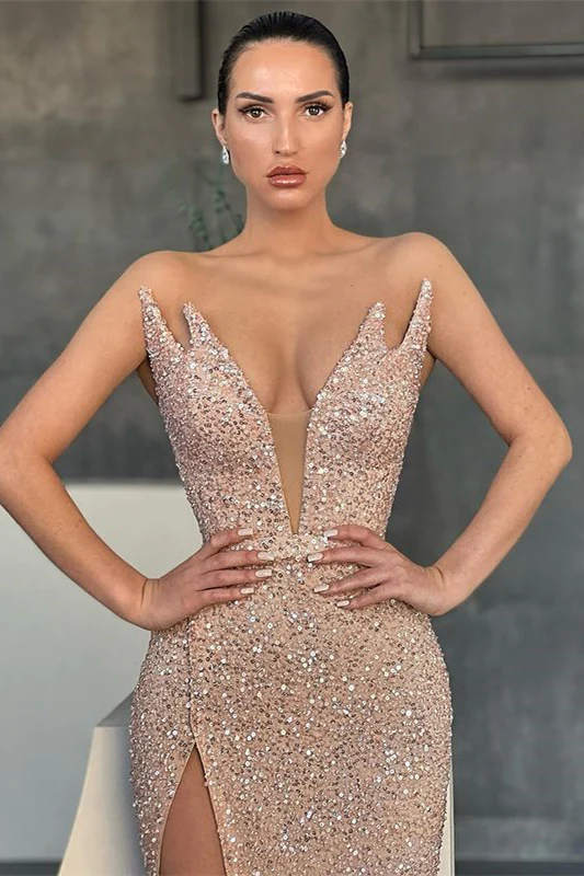 Gorgeous V-neck Sleeveless Long Mermaid Prom Dress With Slit gh2387