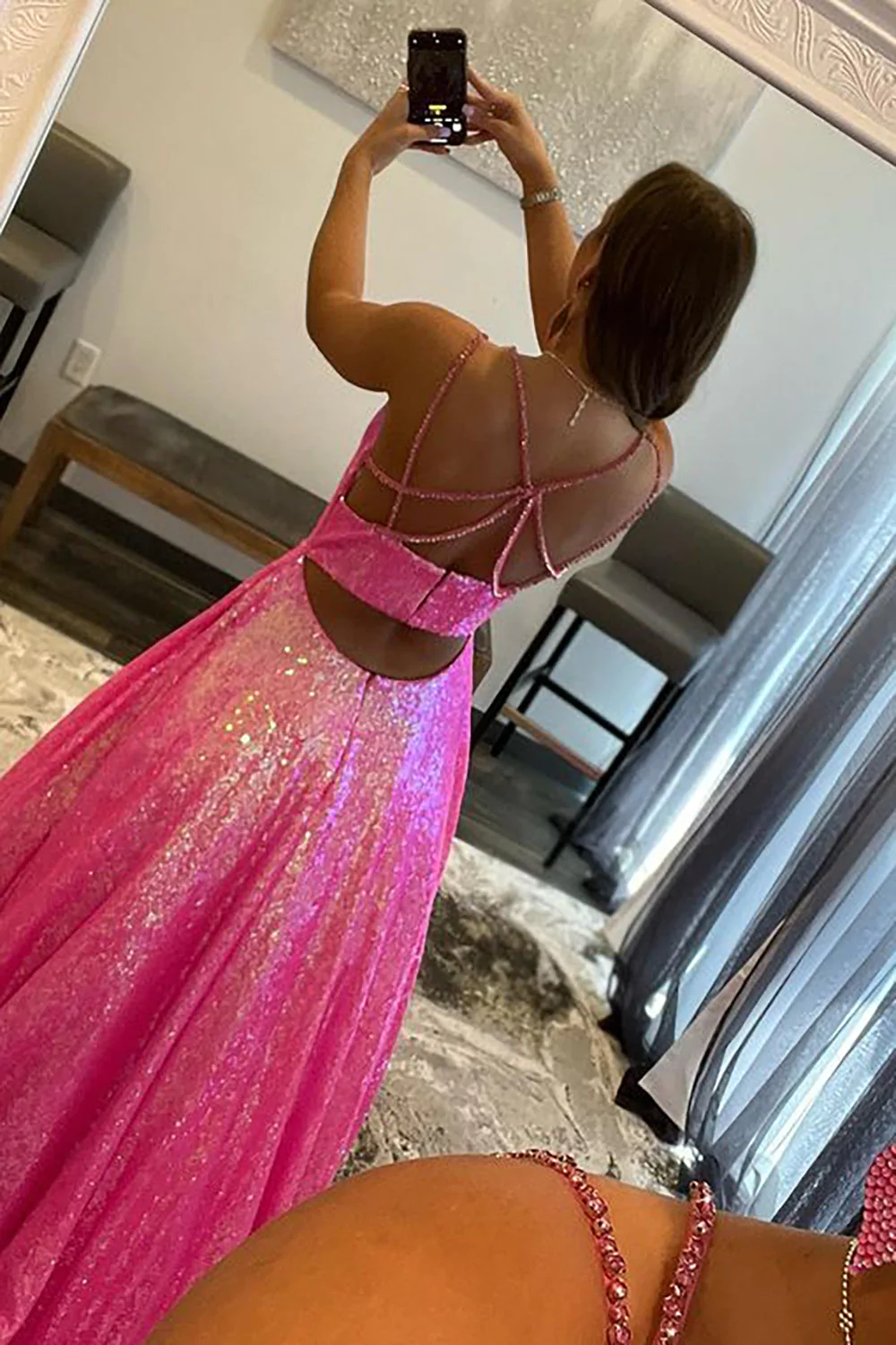 Glitter Fuchsia Sequins Long Prom Dress gh2517
