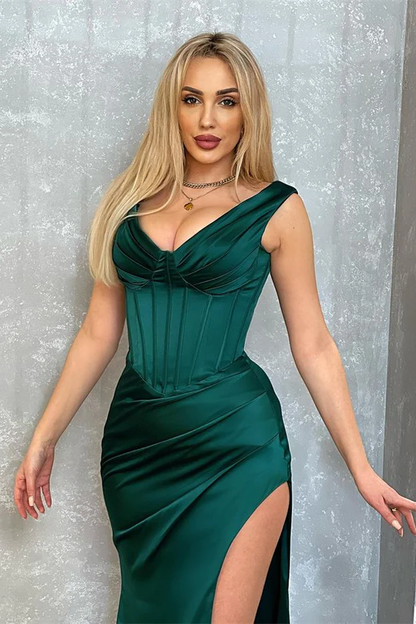 Sexy Sleeveless Dark Green Long Split Prom Dress gh2489
