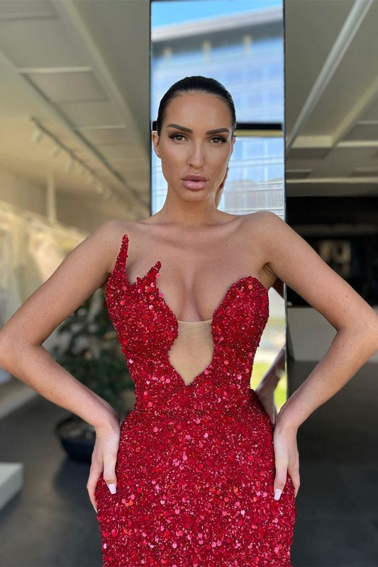 Asymmetrical Mermaid Off-the-shoulder Sequined Floor-length Open Back Prom Dress gh2508