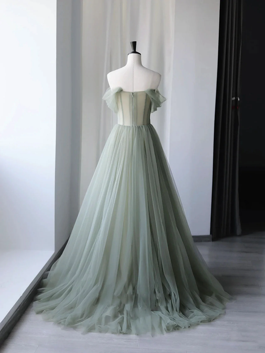 Green beautiful charming floral applique tulle long formal prom dress, evening dress, party dress gh2530