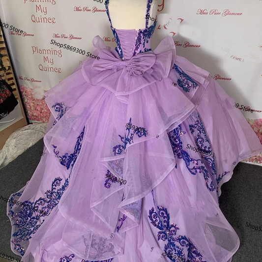 Lavender luxury sequin beaded long quinceanera dress prom dress evening gown sweetheart ruffles sweet 16 gh2021