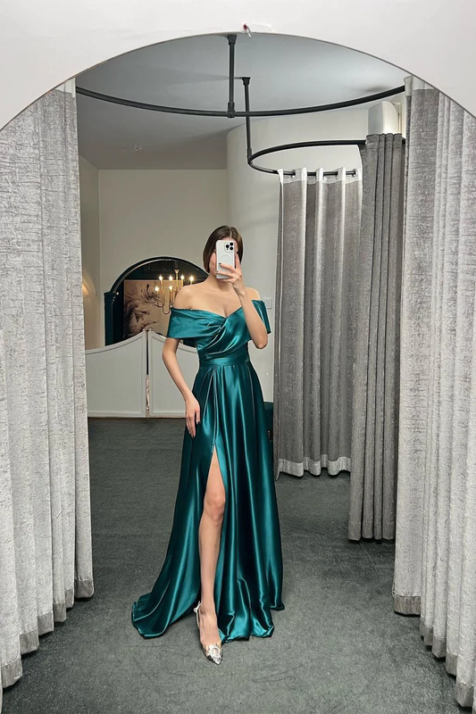 Off The Shoulder Ruby Split Ruffles A-Line Prom Dresses  gh2373