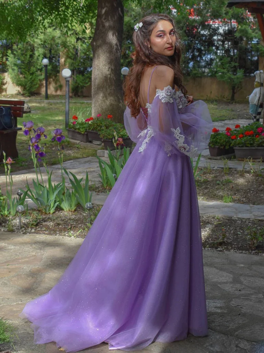 Gorgeous Rhinestone Floral Tulle A-line Prom Dresses Gowns  gh2149