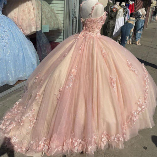 A-line Straps Ball Gown With Appliques Sweet 16 Dress Princess Quinceanera Dresses Lace Appliques Sweet 15 Party Prom Ball Gowns  gh2022