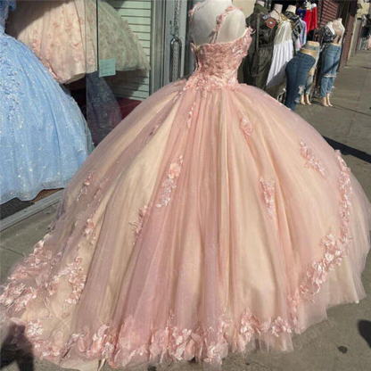 A-line Straps Ball Gown With Appliques Sweet 16 Dress Princess Quinceanera Dresses Lace Appliques Sweet 15 Party Prom Ball Gowns  gh2022
