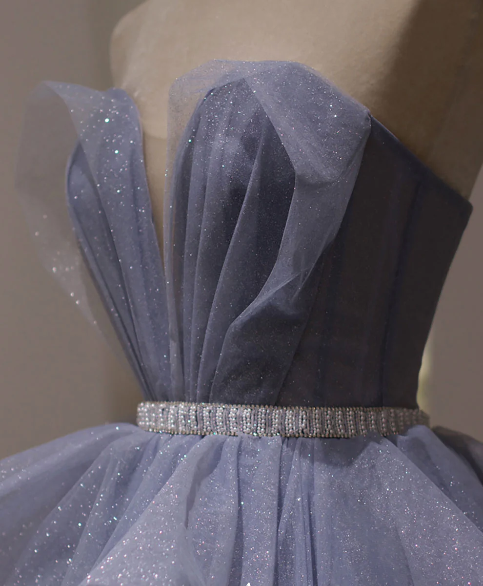 Purple Sweetheart Neck Tulle Sequin Long Prom Dress, Purple Ball Gown Graduation Dress gh2571