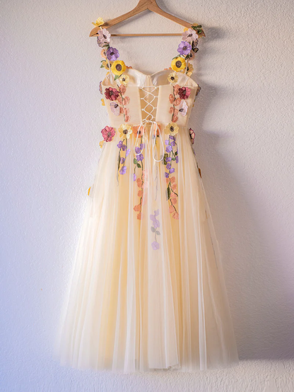 3D Flower Tulle Tea Length Prom Dresses gh2667
