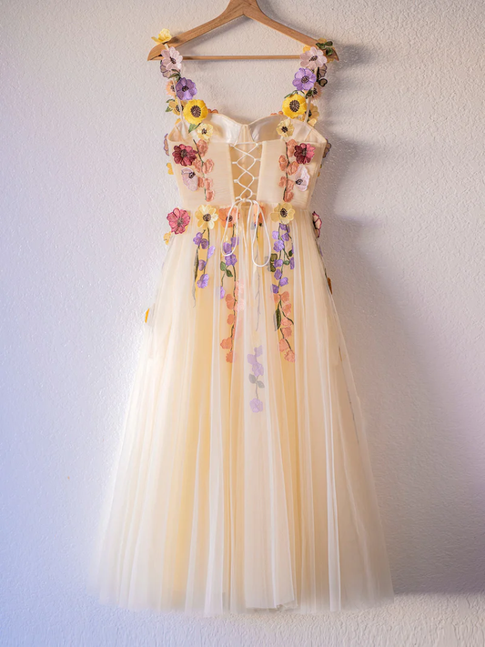 3D Flower Tulle Tea Length Prom Dresses gh2667