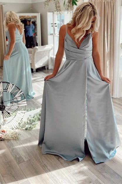 A Line V Neck Red/Pink/Blue Long Prom Dresses with Pocket, V Neck Red/Pink/Blue Formal Graduation Evening Dresses gh2399