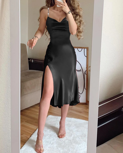 simple blush pink prom dress,modest slit evening dresses gh2233