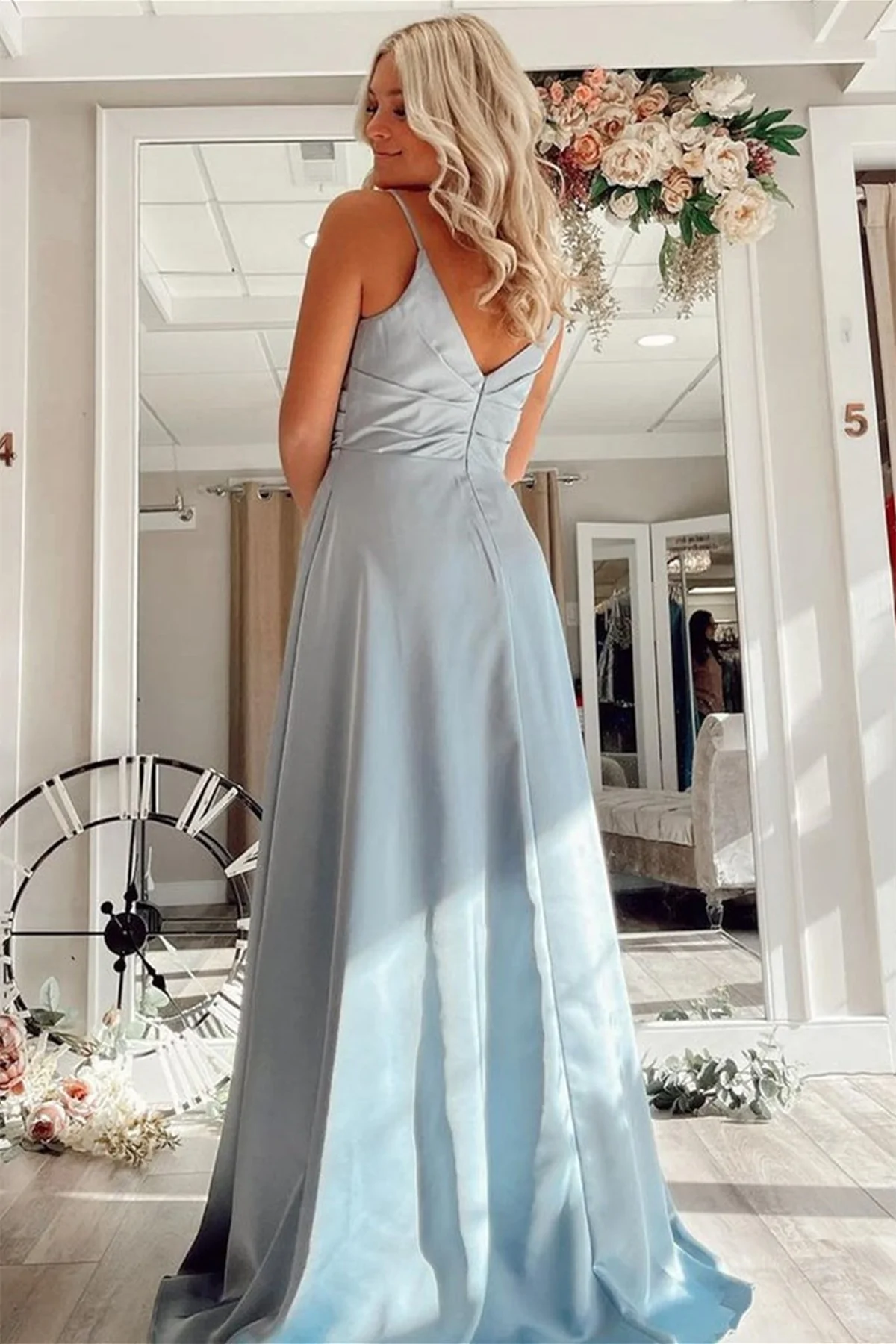 A Line V Neck Red/Pink/Blue Long Prom Dresses with Pocket, V Neck Red/Pink/Blue Formal Graduation Evening Dresses gh2399