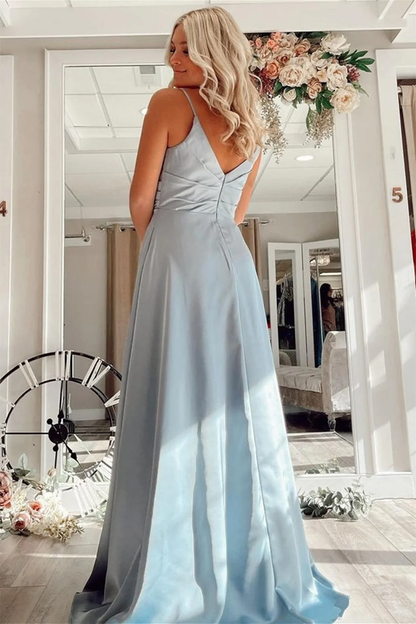 A Line V Neck Red/Pink/Blue Long Prom Dresses with Pocket, V Neck Red/Pink/Blue Formal Graduation Evening Dresses gh2399