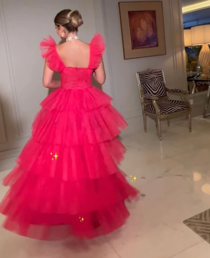 Vestidos de fiesta de tul en capas únicos, vestidos de gala, vestidos de noche largos