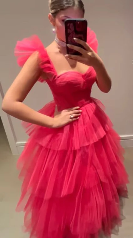 Vestidos de fiesta de tul en capas únicos, vestidos de gala, vestidos de noche largos