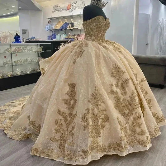 Hermoso vestido de quinceañera de corte A con bordado de cuentas y escote en forma de corazón en color albaricoque para fiesta de cumpleaños, noche y baile, TP4517