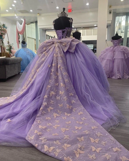 Purple Tulle Ball Gown With Butterflies,Sweet 16 Dress,Purple Princess Dress     cg25047