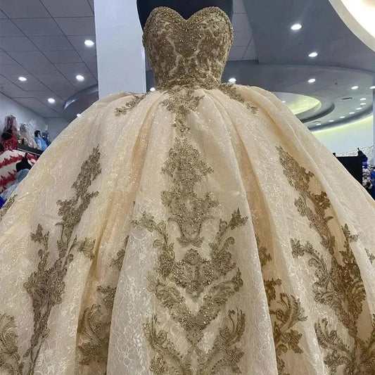 Hermoso vestido de quinceañera de corte A con bordado de cuentas y escote en forma de corazón en color albaricoque para fiesta de cumpleaños, noche y baile, TP4517
