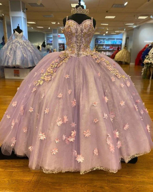 Elegante vestido de quinceañera con apliques de cuentas y tirantes finos, corte A, de tul, largo hasta el suelo, para fiesta de graduación, cumpleaños, noche, baile, TP4542