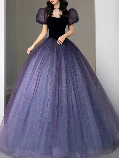 Purple tulle sequin long prom dress, purple evening dress   cg24995