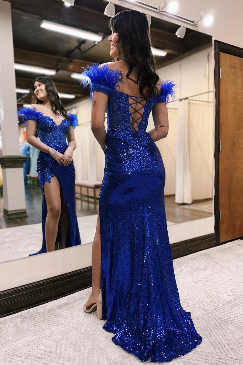 Mermaid Off the Shoulder Sequin Lace Prom Dress gh2697