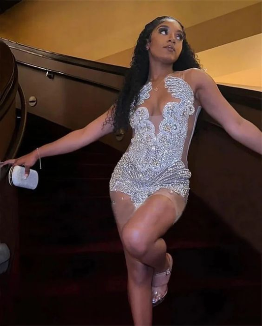 Luxury sparkling exquisite beaded crystal short sexy fashion ball gown evening dress party dress gh2982