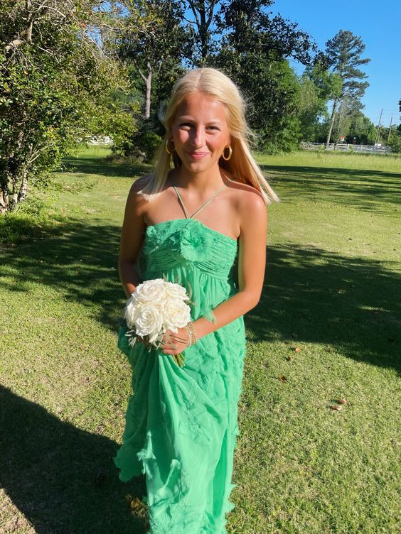 Green fashion halter neck long chiffon ball gown evening dress party dress gh2862