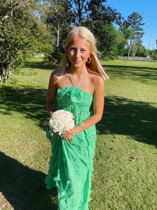 Green fashion halter neck long chiffon ball gown evening dress party dress gh2862