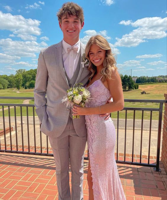 Spaghetti Straps Flower Pink Prom Dress With Slit gh2858
